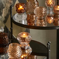 Fyrfadsstage glas kogle lys brun