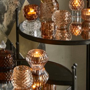 Fyrfadsstage glas kogle lys brun