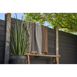 Plaid med frynser sort/hvid 130 x 170