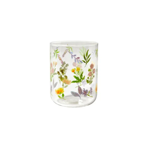 H�ndmalet fyrfadsglas m. blomster