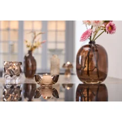 Fyrfadsstage glas blomst - brun