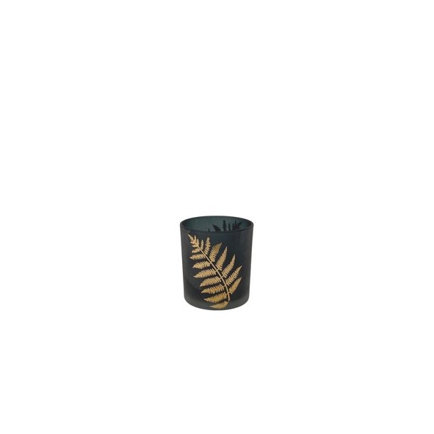 Fyrfadsglas - m�rk gr�n m. guld blad - lille