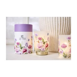 Glas m. LED - blomster og sommerfugl