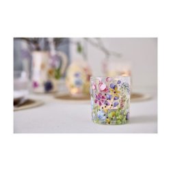 Fyrfadsglas m. sommerblomster