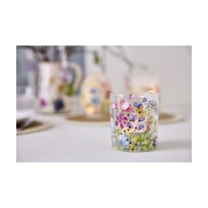 Fyrfadsglas m. sommerblomster