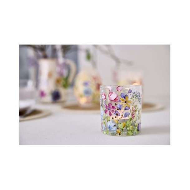 Fyrfadsglas m. sommerblomster